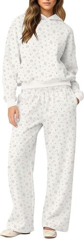 OLAPTA Women 2 Piece Outfits Ditsy Flower Print Sweatsuits Sets Long Sleeve Sweatshirts Wide Leg Sweatpants Fall Tracksuits in Kuwait