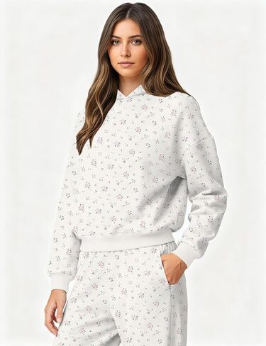 OLAPTA Women 2 Piece Outfits Ditsy Flower Print Sweatsuits Sets Long Sleeve Sweatshirts Wide Leg Sweatpants Fall Tracksuits in Kuwait