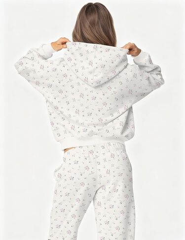 OLAPTA Women 2 Piece Outfits Ditsy Flower Print Sweatsuits Sets Long Sleeve Sweatshirts Wide Leg Sweatpants Fall Tracksuits in Kuwait