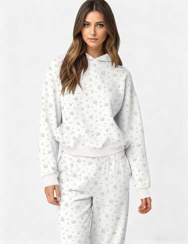 OLAPTA Women 2 Piece Outfits Ditsy Flower Print Sweatsuits Sets Long Sleeve Sweatshirts Wide Leg Sweatpants Fall Tracksuits in Kuwait