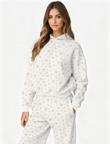 OLAPTA Women 2 Piece Outfits Ditsy Flower Print Sweatsuits Sets Long Sleeve Sweatshirts Wide Leg Sweatpants Fall Tracksuits in Kuwait