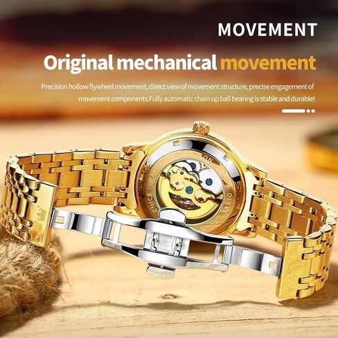 OLEVS Men's Skeleton Watch Luxury Dress Black Leather Silver Gold Tourbillon Moon Phase Automatic Mechanical Self-Winding Waterproof Luminous Wrist Watches… in Saudi Arabia
