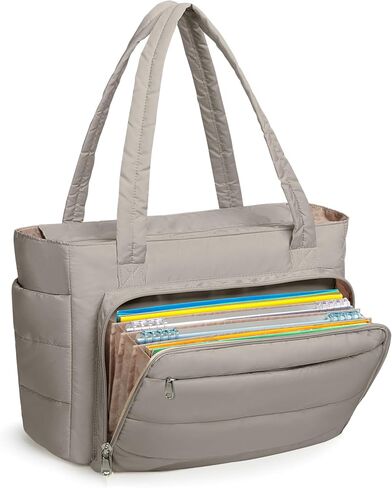 Yarwo Puffy Teacher Tote Bag for Women, Lightweight Work Bag with Accordion File Organizer Pocket and 15.6 in Laptop Sleeve in Saudi Arabia