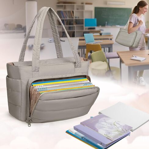 Yarwo Puffy Teacher Tote Bag for Women, Lightweight Work Bag with Accordion File Organizer Pocket and 15.6 in Laptop Sleeve in Saudi Arabia
