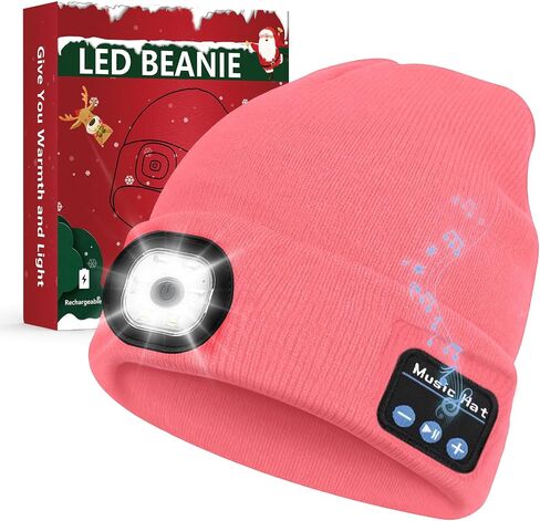 Bluetooth Beanie Hat with Light, Headlamp Cap with Headphones and Built-in Speaker Mic, Gifts for Men Women Husband Him Black in Saudi Arabia