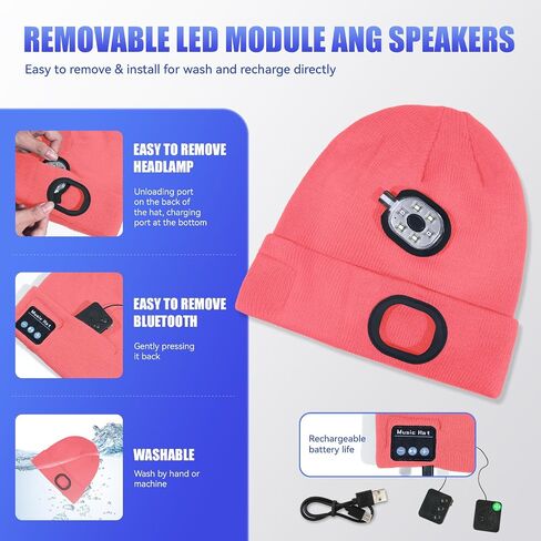 Bluetooth Beanie Hat with Light, Headlamp Cap with Headphones and Built-in Speaker Mic, Gifts for Men Women Husband Him Black in Saudi Arabia