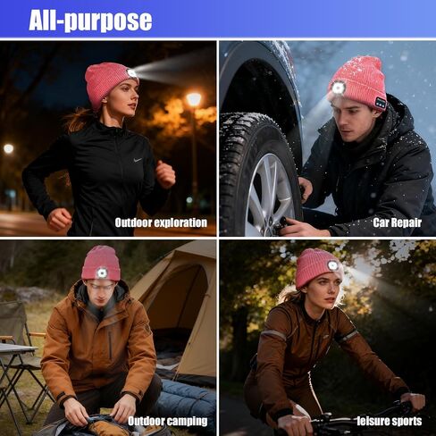 Bluetooth Beanie Hat with Light, Headlamp Cap with Headphones and Built-in Speaker Mic, Gifts for Men Women Husband Him Black in Saudi Arabia