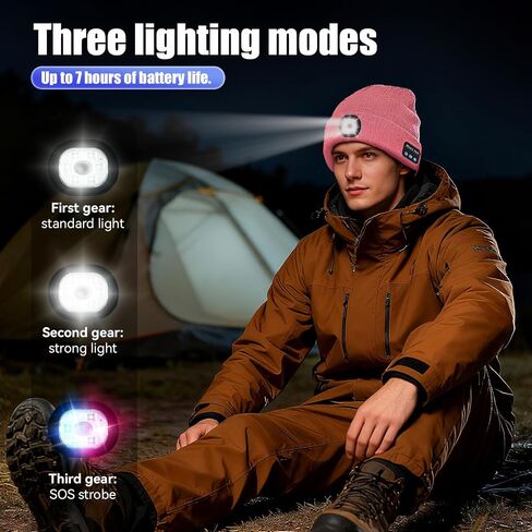 Bluetooth Beanie Hat with Light, Headlamp Cap with Headphones and Built-in Speaker Mic, Gifts for Men Women Husband Him Black in Saudi Arabia