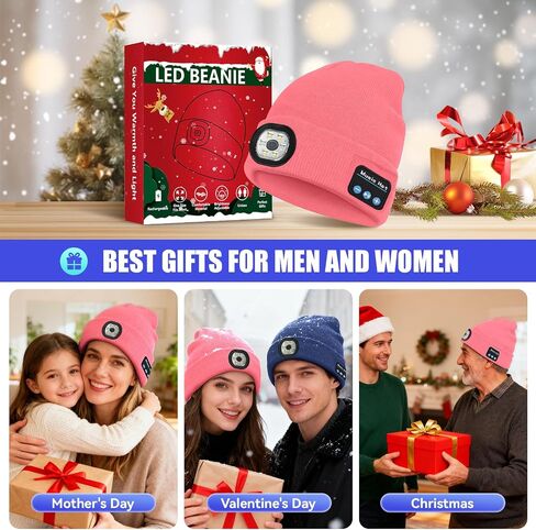 Bluetooth Beanie Hat with Light, Headlamp Cap with Headphones and Built-in Speaker Mic, Gifts for Men Women Husband Him Black in Saudi Arabia