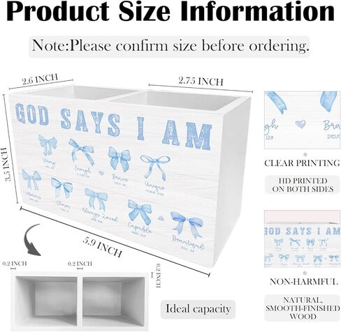 Coquette Pink Bow Christian Pen Holder for Desk, God Says I Am Bible Verse Wooden Box Sign Desk Decor for Home Office Decoration, Religious Pencil Organizer, Preppy Girly Room Decor in Kuwait