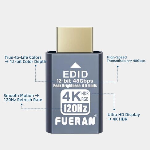 4K 120Hz HDMI 2.1 Dummy Plug – High-Resolution Virtual Display Emulator for PC, VR Headsets & Cryptocurrency Mining EDID Headless Ghost Display Adapter (2.1-4K/120Hz-HDR/12bits-1P-hui) in Saudi Arabia