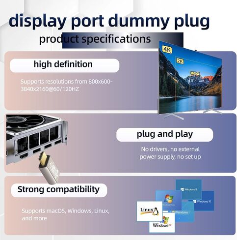 4K 120Hz HDMI 2.1 Dummy Plug – High-Resolution Virtual Display Emulator for PC, VR Headsets & Cryptocurrency Mining EDID Headless Ghost Display Adapter (2.1-4K/120Hz-HDR/12bits-1P-hui) in Saudi Arabia
