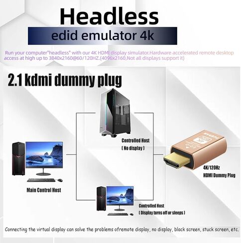 4K 120Hz HDMI 2.1 Dummy Plug – High-Resolution Virtual Display Emulator for PC, VR Headsets & Cryptocurrency Mining EDID Headless Ghost Display Adapter (2.1-4K/120Hz-HDR/12bits-1P-hui) in Saudi Arabia