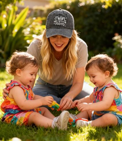 Waldeal Twin Mom Gift Women's Baseball Cap, Adjustable Hat Distressed Retro Denim Washed for Women in Kuwait