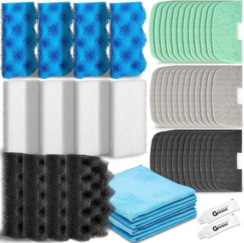 52 Pcs 406/407 Replacement Filter Media Kit Compatible with Aquarium Filters Include 12 Biological Foams Ammonia Remover Phosphate Pads Nitrite Remover, Towel and Grease in Saudi Arabia