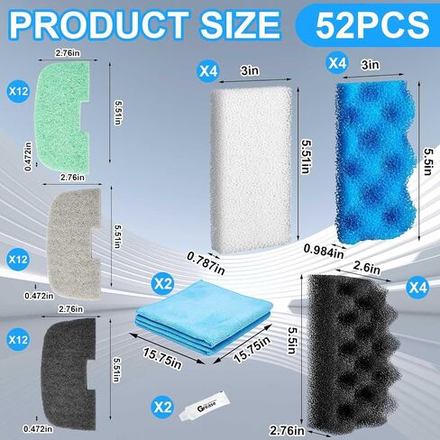 52 Pcs 406/407 Replacement Filter Media Kit Compatible with Aquarium Filters Include 12 Biological Foams Ammonia Remover Phosphate Pads Nitrite Remover, Towel and Grease in Saudi Arabia