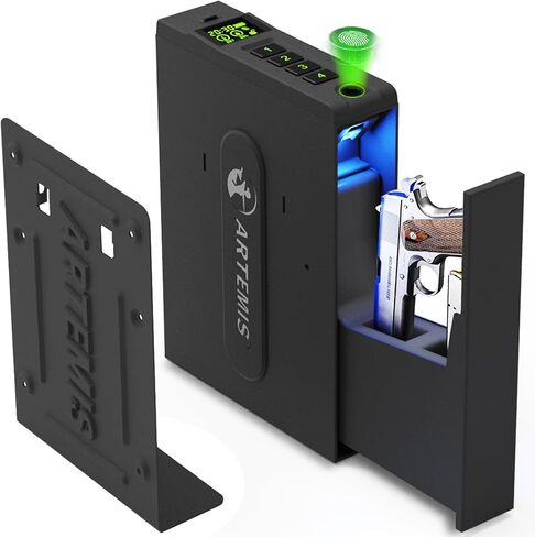 Artemis Biometric Handgun Safe Pistol Safe with Pops-Open Lid, Unlock Fingerprint/Digital PIN/Key Access Gun Safe for Home Bedroom Nightstand Cloakroom living room and Car T20 in Saudi Arabia