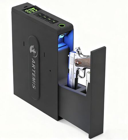 Artemis Biometric Handgun Safe Pistol Safe with Pops-Open Lid, Unlock Fingerprint/Digital PIN/Key Access Gun Safe for Home Bedroom Nightstand Cloakroom living room and Car T20 in Saudi Arabia