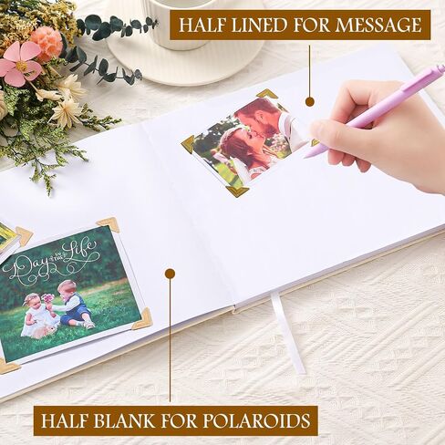 8x10 Leather Guest Book and Standup Sign Set, Gold Foiled Cover Registry Book for Wedding Reception, Retirement Party, Vacation Homes and Events, 120 Pages (White) in Saudi Arabia