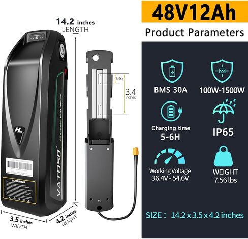 بطارية ليثيوم 48V20AH، مع 40A BMS، للدراجات الكهربائية والدراجات النارية الإلكترونية (100W-1500W)، تتضمن شاحن 2A XT60 سلك توصيل وقاعدة (48V20AH) in Saudi Arabia