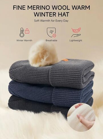 TRENDOUX Winter Hat for Men Women: Warm Thick Stocking Cap Merino Wool Knit Cuffed Beanie Unisex Soft Skull Cap in Kuwait