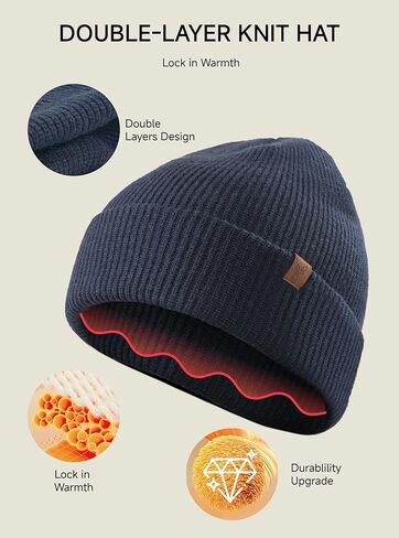 TRENDOUX Winter Hat for Men Women: Warm Thick Stocking Cap Merino Wool Knit Cuffed Beanie Unisex Soft Skull Cap in Kuwait