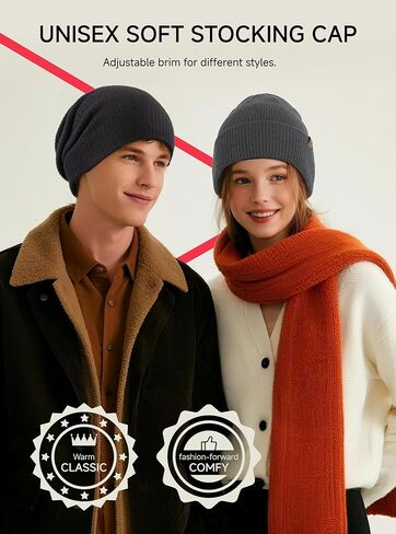 TRENDOUX Winter Hat for Men Women: Warm Thick Stocking Cap Merino Wool Knit Cuffed Beanie Unisex Soft Skull Cap in Kuwait