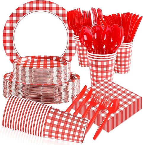 Grencian 168pcs زخارف الحفل الأسود والأحمر النقطة الحمراء على اللوحات السوداء Napkins Cups Forks Knives ملاعق أدوات مائدة الورق القابلة للتخلص من التخرج ، وتوازم حفلات حفلات الزفاف ، 24 in Saudi Arabia