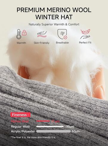 TRENDOUX Winter Merino Wool Beanie: Double-Layer Thick Warm Cuff Knit Beanie for Men Women Slouchy Ski Watch Hat Skull Cap in Kuwait