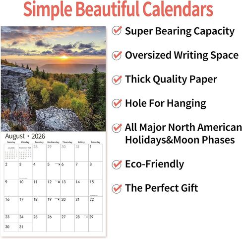 2026 Wall Calendar,Calendar 2026, July 2025 - December 2026, Wall Calendar Majestic Landscapes, 12" x 24" Opened,Full Page Months Thick & Sturdy Paper for Gift Perfect Calendar Organizing Planning in Saudi Arabia