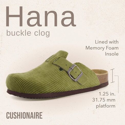 قباقيب نسائية من CUSHIONAIRE Hana | قباقيب نباتية مريحة من جلد الغزال للنساء | حذاء بطاطس سهل الارتداء مع وسادة قدم من الفلين ودعم للقوس| أسود 8 واط in Saudi Arabia
