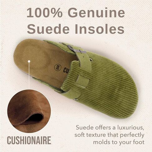 قباقيب نسائية من CUSHIONAIRE Hana | قباقيب نباتية مريحة من جلد الغزال للنساء | حذاء بطاطس سهل الارتداء مع وسادة قدم من الفلين ودعم للقوس| أسود 8 واط in Saudi Arabia