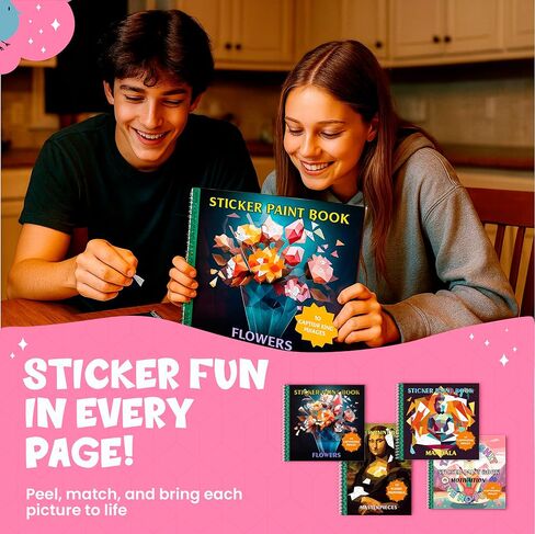 Bulbacraft 4pcs كتب الطلاء ملصقات للفتيات - كتب الملصقات حسب الرقم مع حوريات البحر والأميرات والحيوانات والحيوانات - نشاط التلوين للأطفال in Kuwait