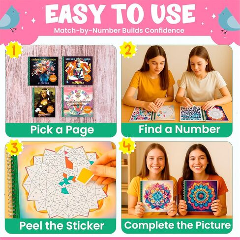 Bulbacraft 4pcs كتب الطلاء ملصقات للفتيات - كتب الملصقات حسب الرقم مع حوريات البحر والأميرات والحيوانات والحيوانات - نشاط التلوين للأطفال in Kuwait