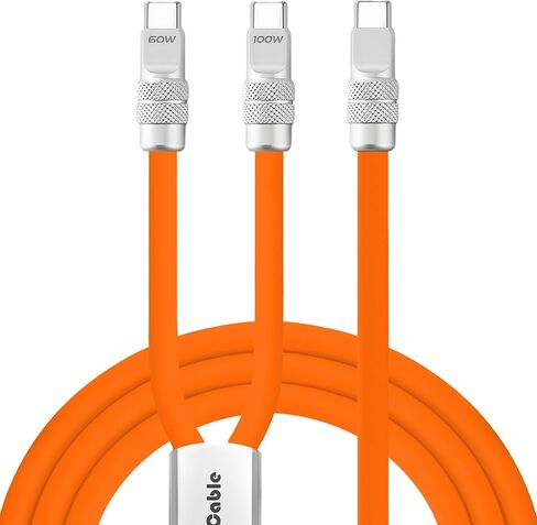 chubbycable Duo-Flex 100W & 60W 2-in-1 Fast Charging & Data Transfer Cable with Soft Silicone USB C Multi Charging Cable for iPhone 17 Series iPad Galaxy Series, Orange in Saudi Arabia