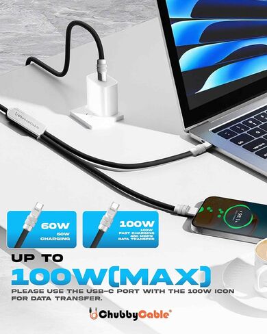 chubbycable Duo-Flex 100W & 60W 2-in-1 Fast Charging & Data Transfer Cable with Soft Silicone USB C Multi Charging Cable for iPhone 17 Series iPad Galaxy Series, Orange in Saudi Arabia
