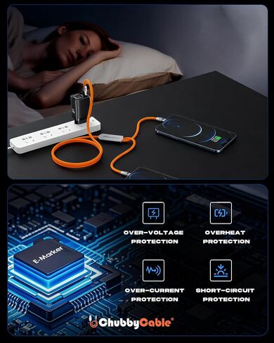 chubbycable Duo-Flex 100W & 60W 2-in-1 Fast Charging & Data Transfer Cable with Soft Silicone USB C Multi Charging Cable for iPhone 17 Series iPad Galaxy Series, Orange in Saudi Arabia