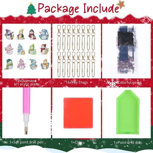 Hot Cocoa Diamond Art Keychains Kit, 16 Pcs Christmas Diamond Painting Ornament Set, Holiday Xmas Hanging Keychain Decorations for Kids and Adults, DIY Crafts Gifts Home Decor in Saudi Arabia