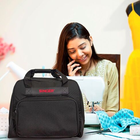 SINGER Universal Sewing Machine Tote Bag | Cream/Red Carrying Case for Portable Sewing Machines and Sergers, Dimension- 18 x 10 x 13 in, Padded Handles, Full Zip Closure, Large Storage Pocket in Saudi Arabia