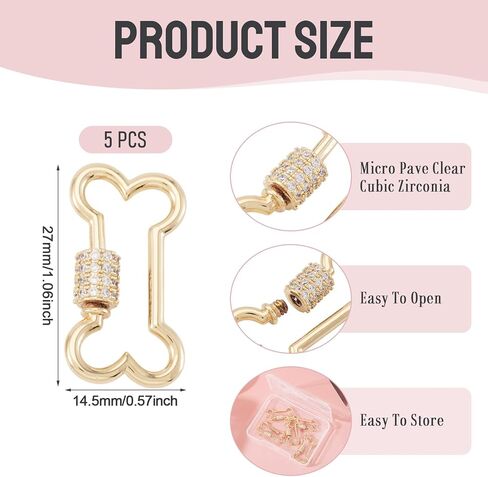 Beadthoven 10Pcs Oval Screw Carabiner Lock Charms 19x12x2mm Brass Cubic Zirconia Necklace Lock Clip Charms Small Metal Locking Carabiner Clasps for DIY Necklace Bracelet Keychain Jewelry Making in Saudi Arabia