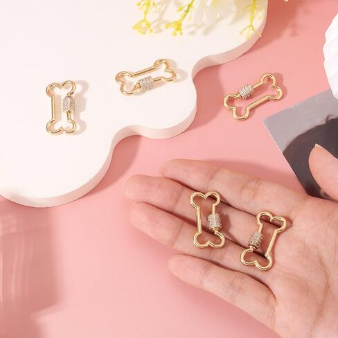 Beadthoven 10Pcs Oval Screw Carabiner Lock Charms 19x12x2mm Brass Cubic Zirconia Necklace Lock Clip Charms Small Metal Locking Carabiner Clasps for DIY Necklace Bracelet Keychain Jewelry Making in Saudi Arabia