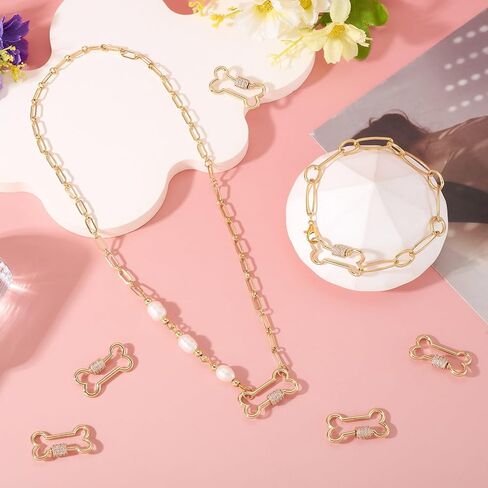 Beadthoven 10Pcs Oval Screw Carabiner Lock Charms 19x12x2mm Brass Cubic Zirconia Necklace Lock Clip Charms Small Metal Locking Carabiner Clasps for DIY Necklace Bracelet Keychain Jewelry Making in Saudi Arabia