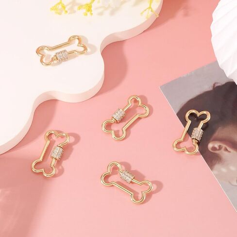 Beadthoven 10Pcs Oval Screw Carabiner Lock Charms 19x12x2mm Brass Cubic Zirconia Necklace Lock Clip Charms Small Metal Locking Carabiner Clasps for DIY Necklace Bracelet Keychain Jewelry Making in Saudi Arabia