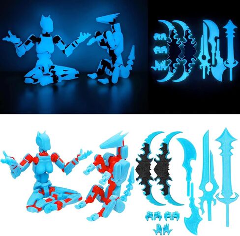 T13 Action Figures (Grow in The Dark Blue) Titan 13 Action Figures T13 3D Action Figure Set Already Assembled Dummy 13 Nova T-13 Robot 3D Printed Multi-Jointed Movable Toy (Blue Black + Dog) in Saudi Arabia