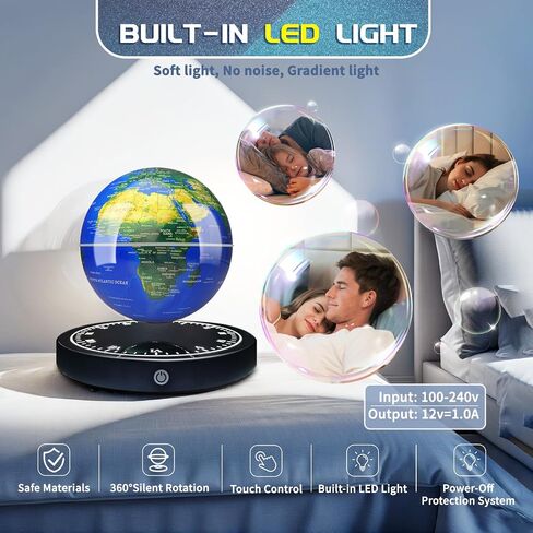 Magnetic Levitating Globe with LED Light, 360°Rotating Floating Globe World Map for Home Office Display, Cool Tech Gift for Men Father Boys and Girls, Ideal for Birthdays Anniversaries in Saudi Arabia