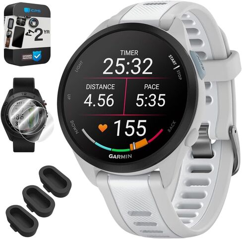 ساعة Garmin 010-02863-20 Forerunner 165 الرياضية الذكية، حزمة سوداء + رمادية مع غطاء غبار من السيليكون 3 عبوات، واقي شاشة 2X 1.2 بوصة وحزمة حماية معززة لمدة عامين CPS in Saudi Arabia