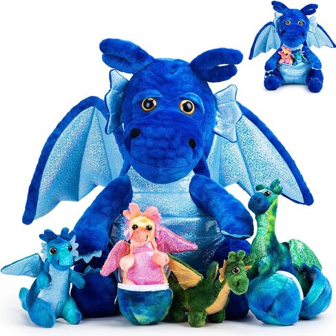 7 PCS Dragon Plush Toys مجموعة 15.75 "Mom Dragon Mom كبيرة محشو بالحيوان مع 4 أطفال لطيفين وبيض في بطن الأم للأطفال عيد ميلاد عيد ميلاد الجوائز (الأخضر) in Kuwait