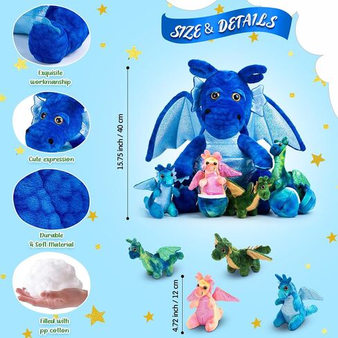 7 PCS Dragon Plush Toys مجموعة 15.75 "Mom Dragon Mom كبيرة محشو بالحيوان مع 4 أطفال لطيفين وبيض في بطن الأم للأطفال عيد ميلاد عيد ميلاد الجوائز (الأخضر) in Kuwait