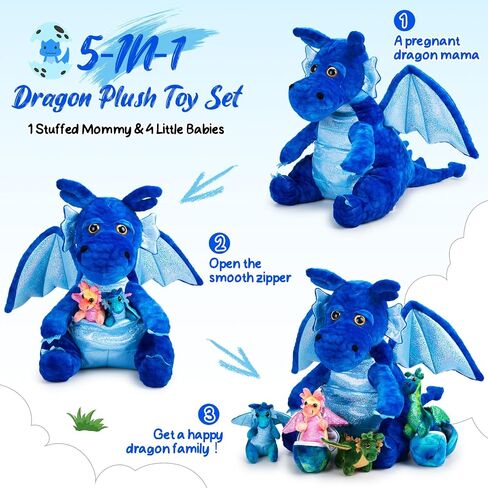 7 PCS Dragon Plush Toys مجموعة 15.75 "Mom Dragon Mom كبيرة محشو بالحيوان مع 4 أطفال لطيفين وبيض في بطن الأم للأطفال عيد ميلاد عيد ميلاد الجوائز (الأخضر) in Kuwait