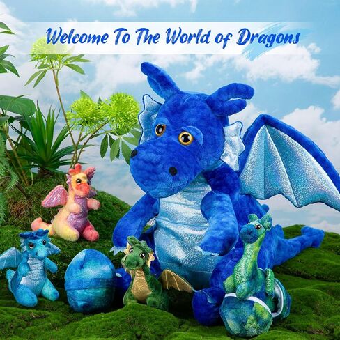 7 PCS Dragon Plush Toys مجموعة 15.75 "Mom Dragon Mom كبيرة محشو بالحيوان مع 4 أطفال لطيفين وبيض في بطن الأم للأطفال عيد ميلاد عيد ميلاد الجوائز (الأخضر) in Kuwait